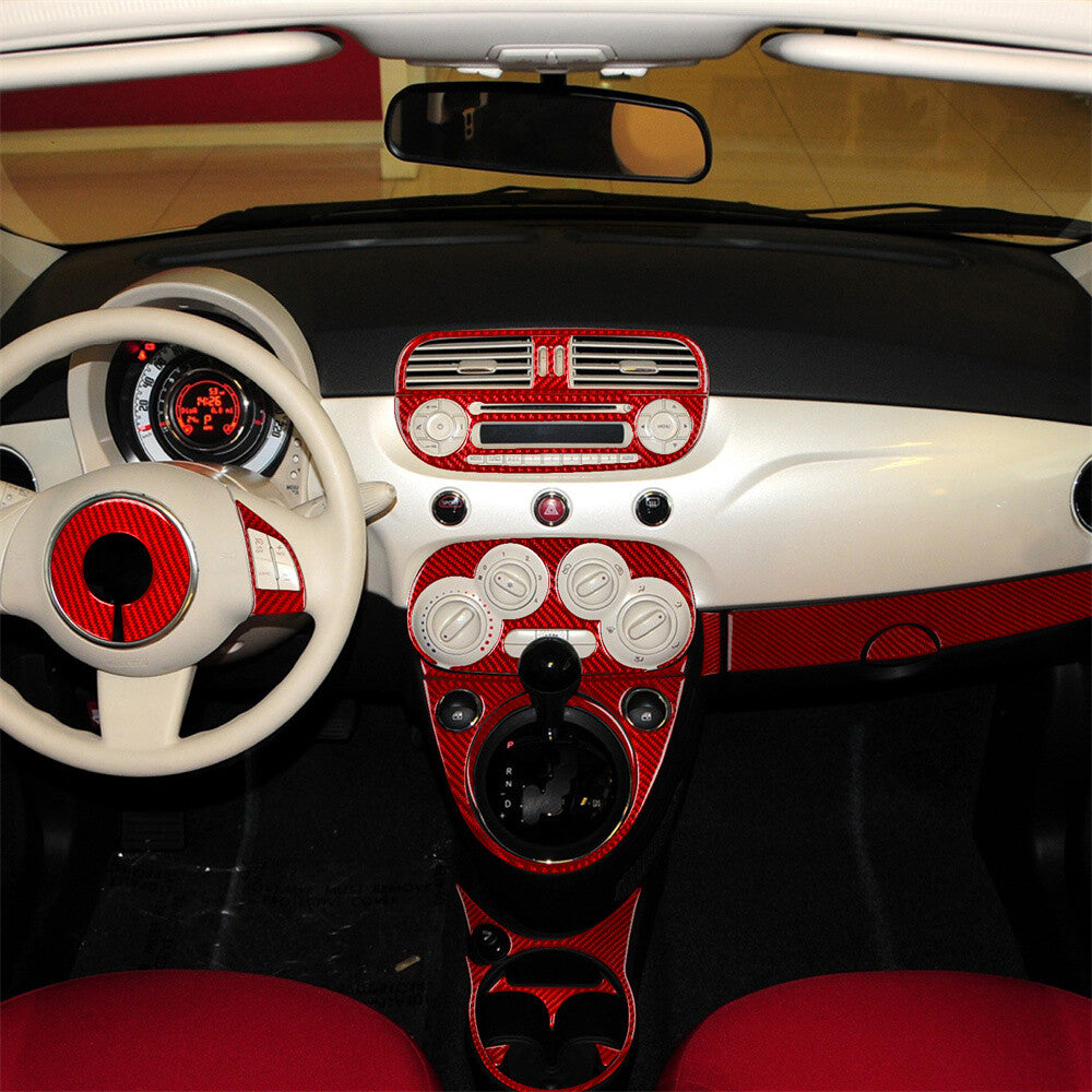 Kit for Fiat 500 2012-15Red Carbon Fiber Interior Full Set Decorative Trim 26Pcs