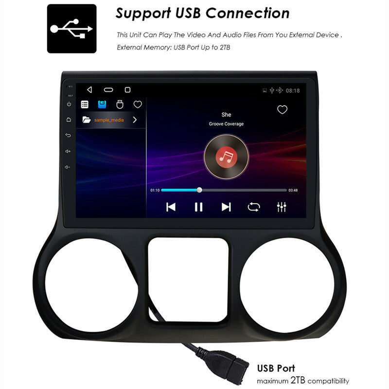 Car Navigation Android Radio Multimedia Stereo Touch Screen for Wrangler 15-16