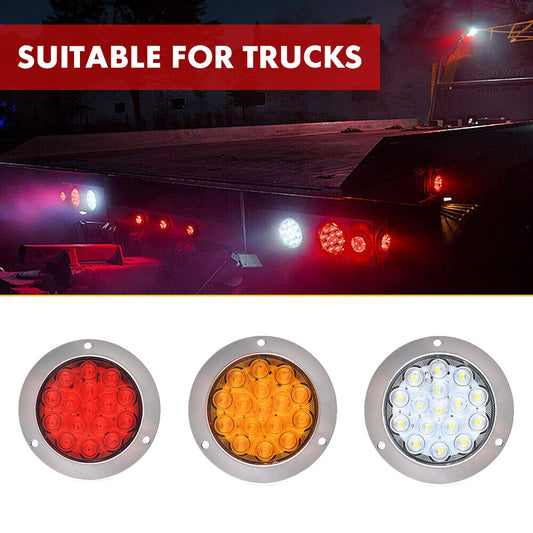 2X 4 16LED Tail Light Reverse Backup Lamp Round For Truck Trailer Bus Boat