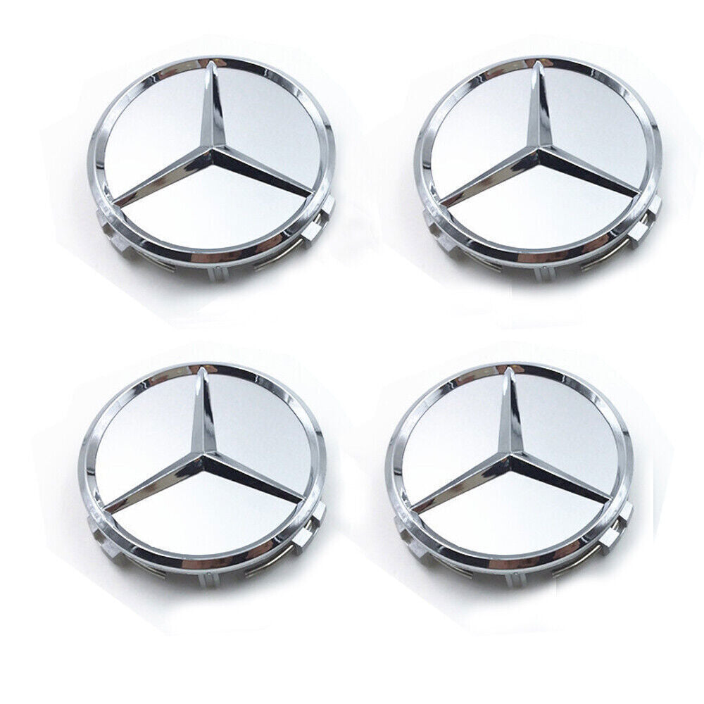 4-piece set of center hubcap badges for silver wheels, 75mm AMG badges