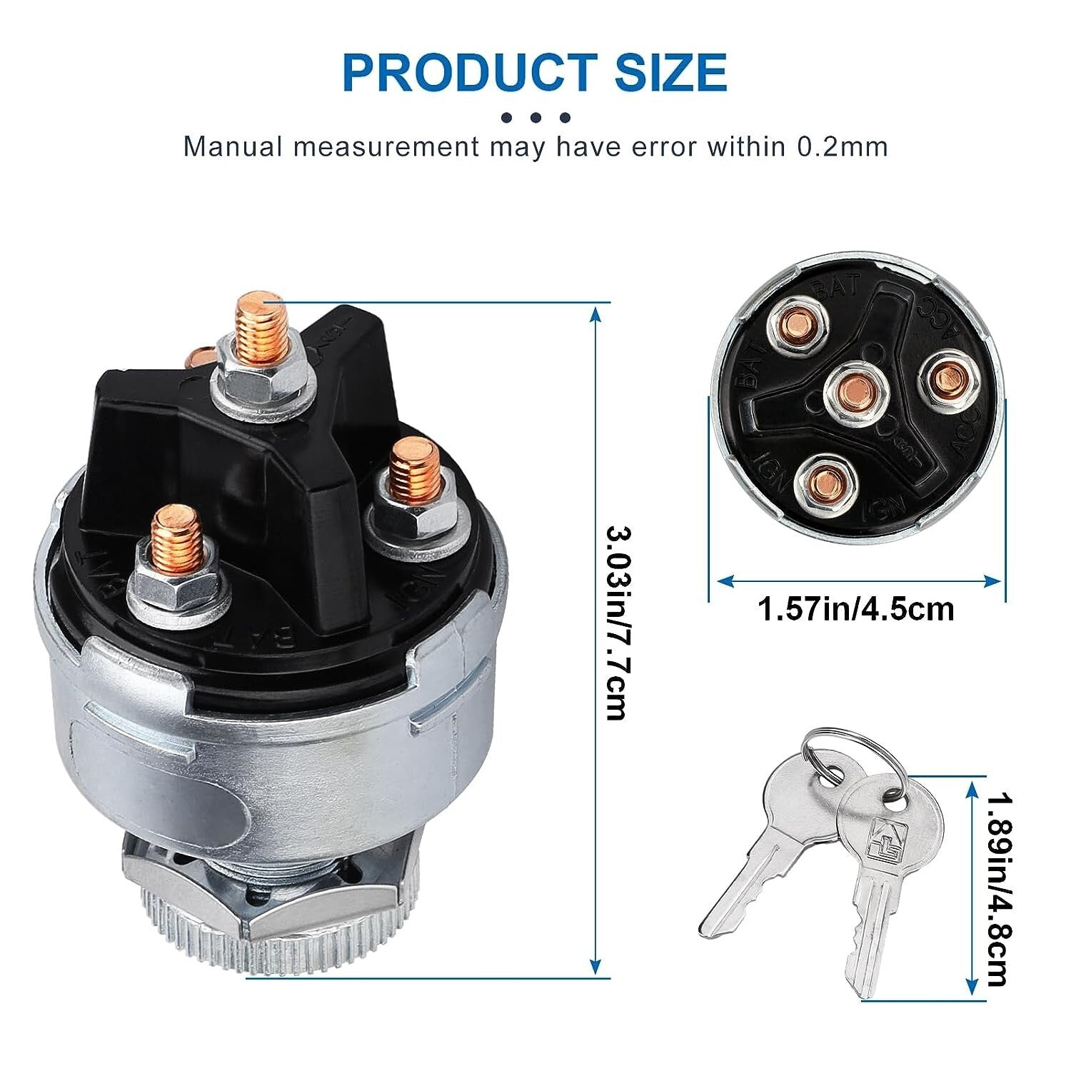 Ignition Key Switch 4-Position Universal Starter Key Ignition Switch 12v