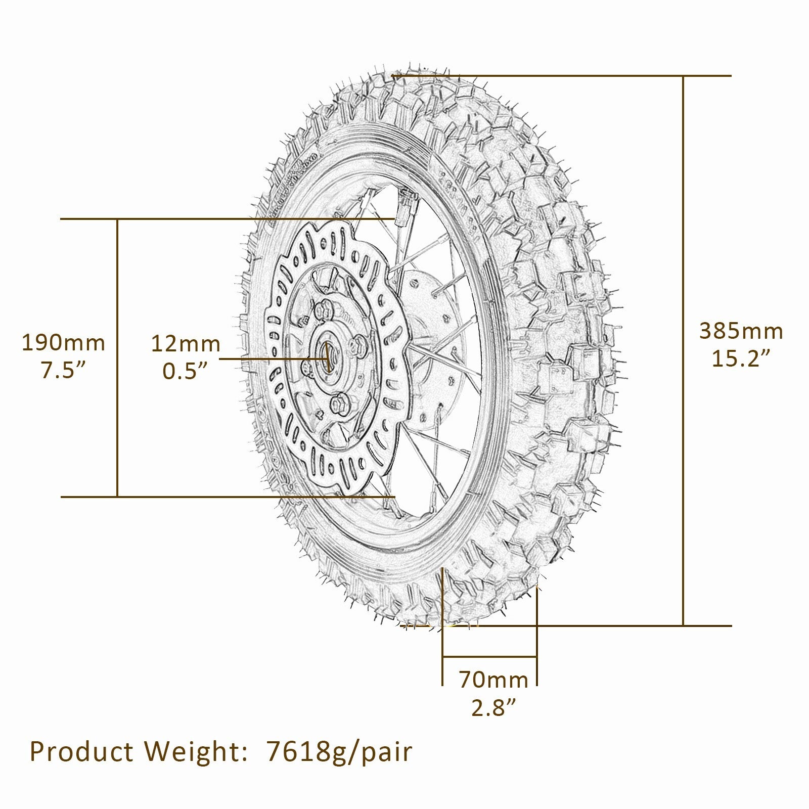 10-inch front and rear wheels, 2.50-10/3.00-10 tires and rims, SSR CRF50 off-road bike, 70cc/110cc.