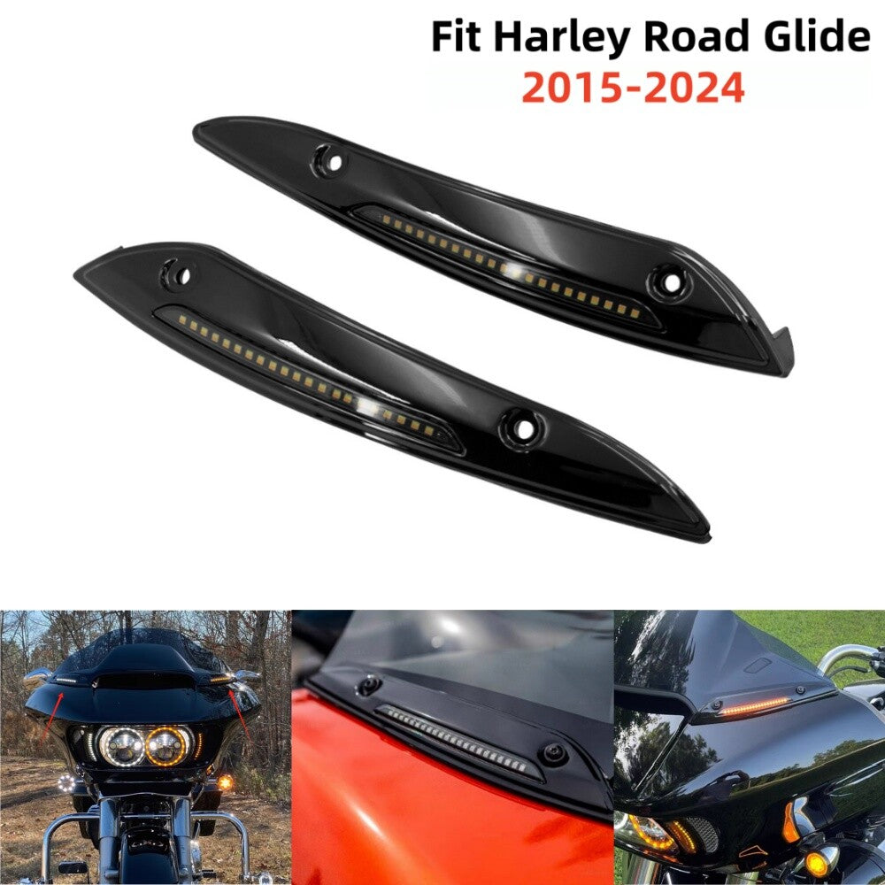 Custom Dynamics Black Windshield Trim LED Turn Signals for Harley Road Glide 15+