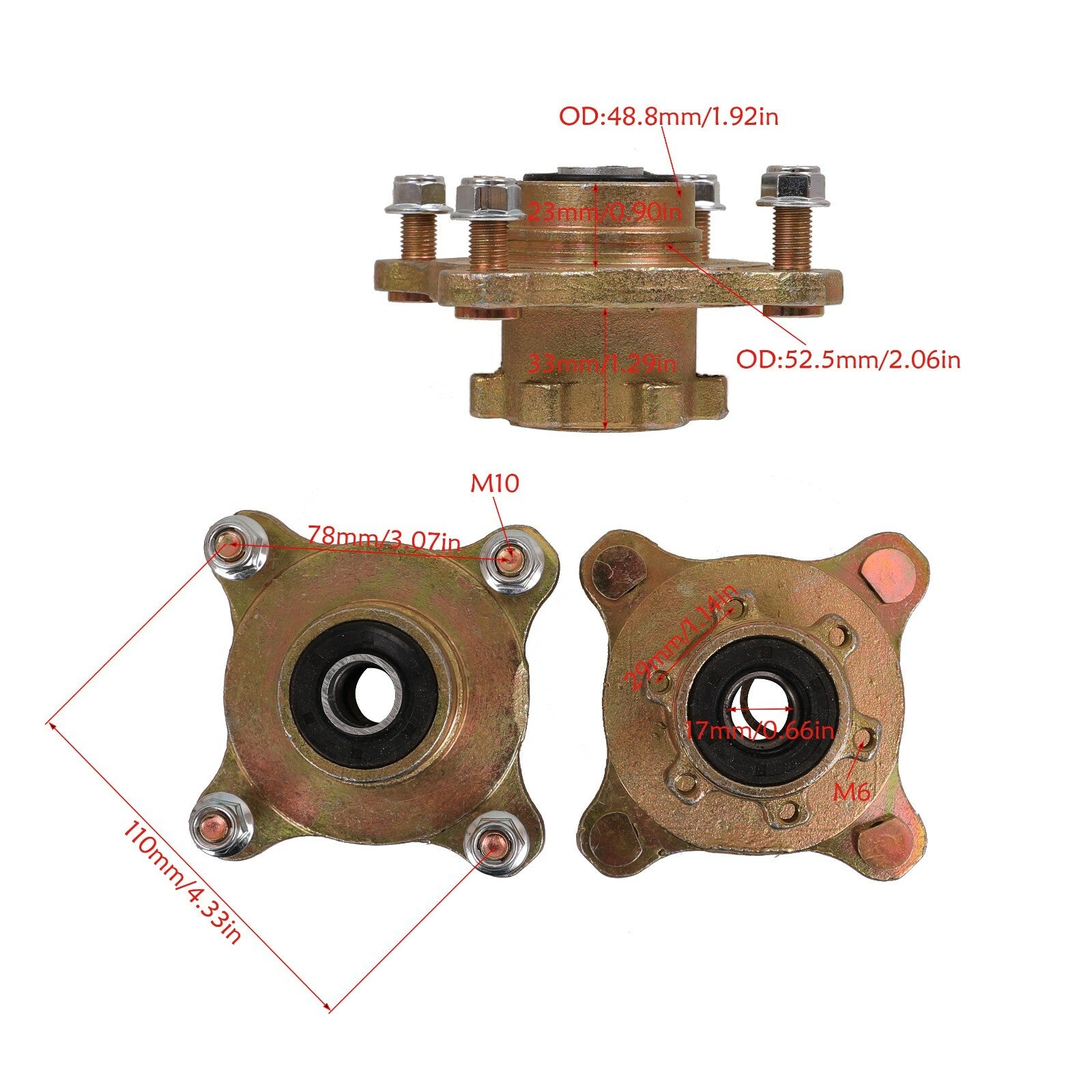 Front steering spindle 4 screws, wheel hub brake caliper rotor, ATV go-kart Quad 110