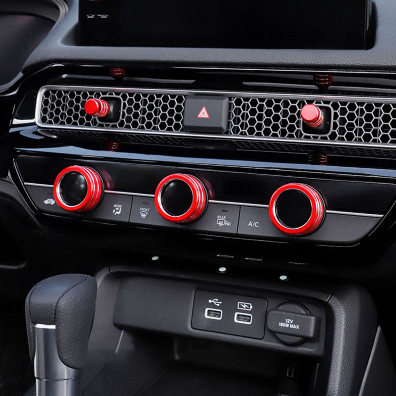 7pcs for Honda for Civic 2022 2023 Dashboard Console Knob Red Trim Cover
