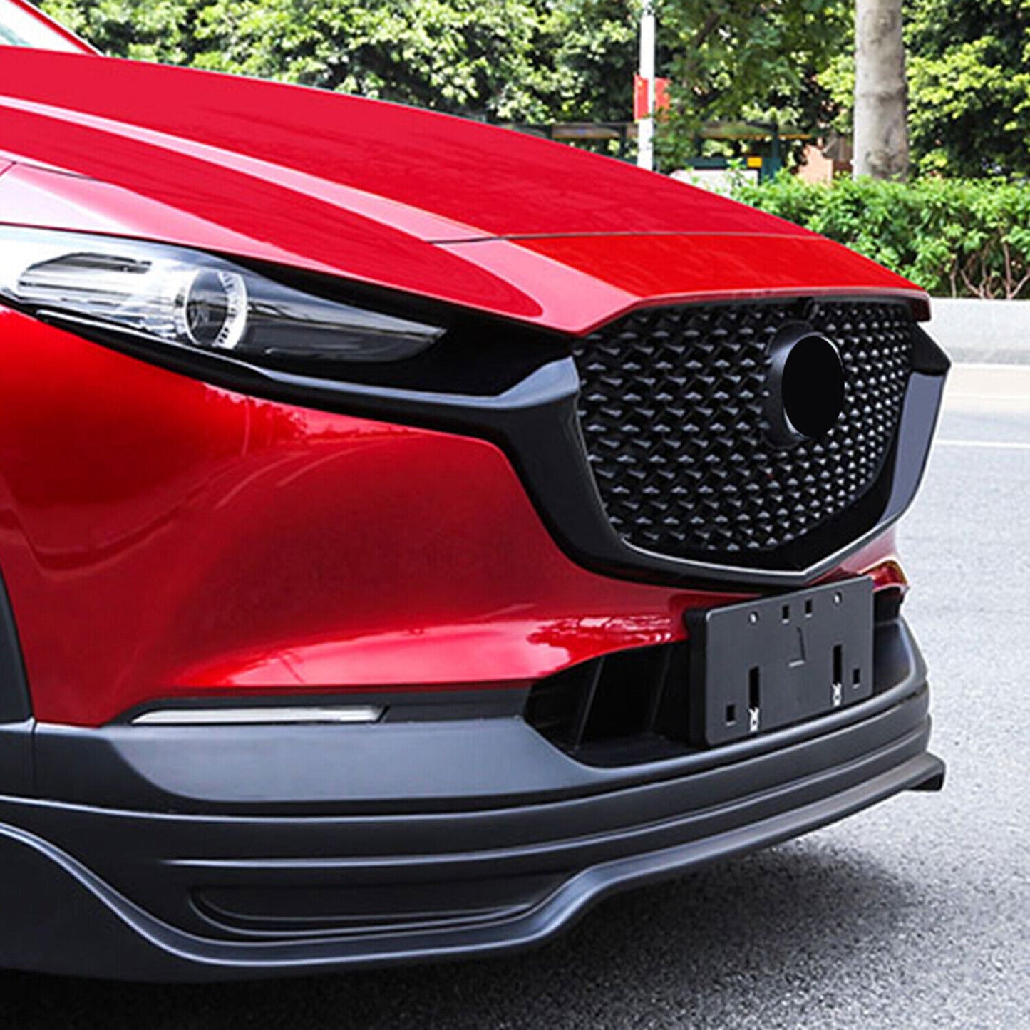 for Mazda CX-30 2020-2024 Glossy Black Front Center Mesh Grille Grill Strip Trim