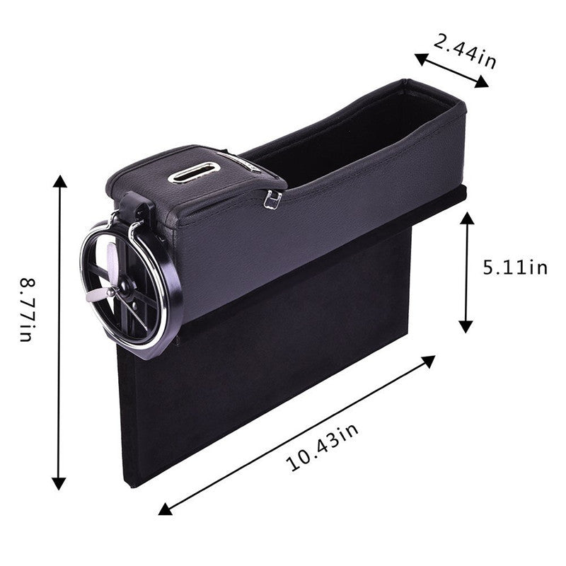 Black PU Car Left for Seat Storage Box Catcher Gap Filler Coin Collector Cup Holder