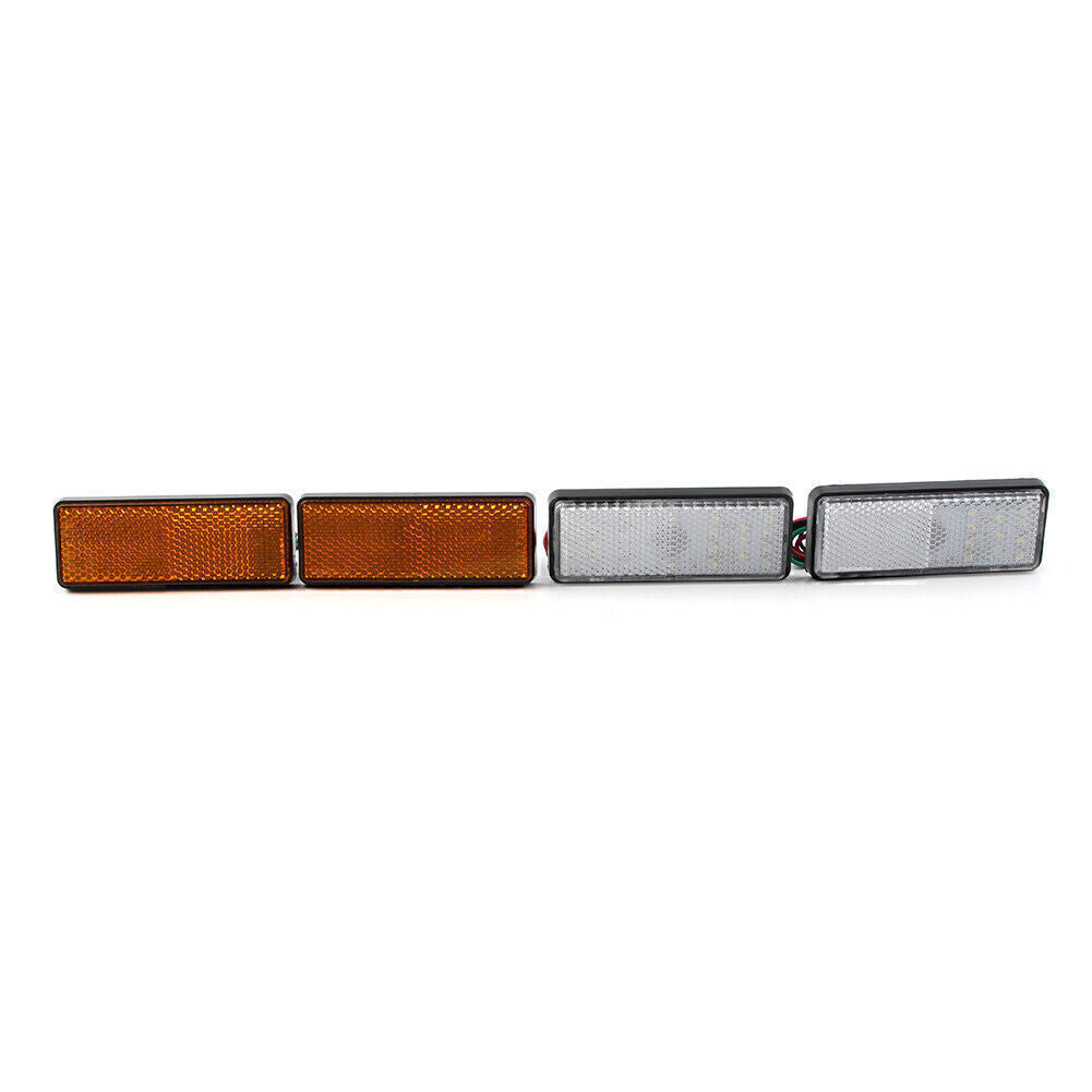 Pair Universal Rectangle LED Reflector Turn Signal Tail Brake Light White Yellow