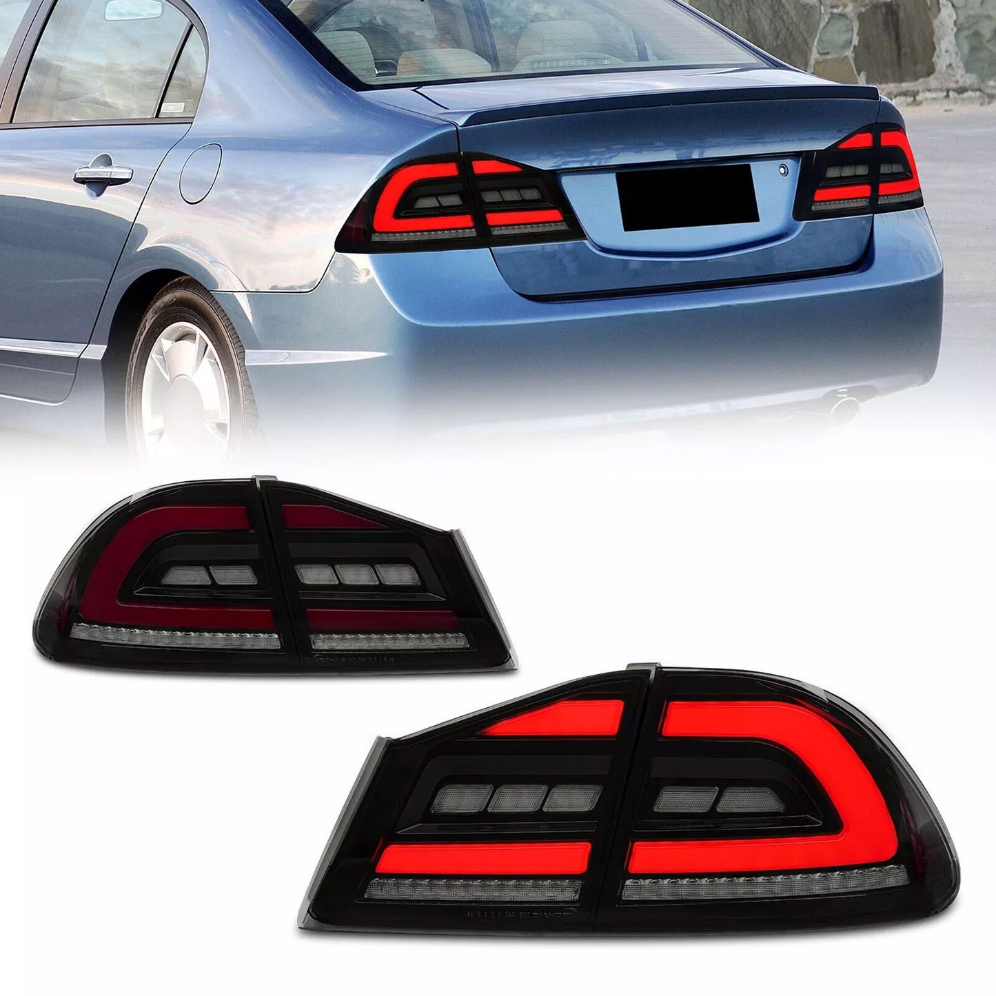 Smoke Red LED Sequential Taillights for 05-12 for Honda for Civic FD2 FD1 tail lights