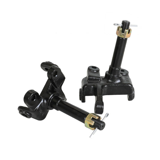 Front steering spindle knuckle suitable for 50cc-110cc go-karts, dune buggies, ATVs, and 4-wheelers.