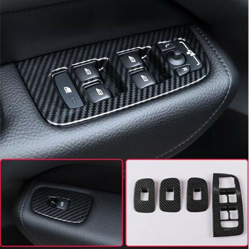 Carbon Fiber Door Winddow Lift Switch Panel Cover Trim for Volvo XC60 2018-2021