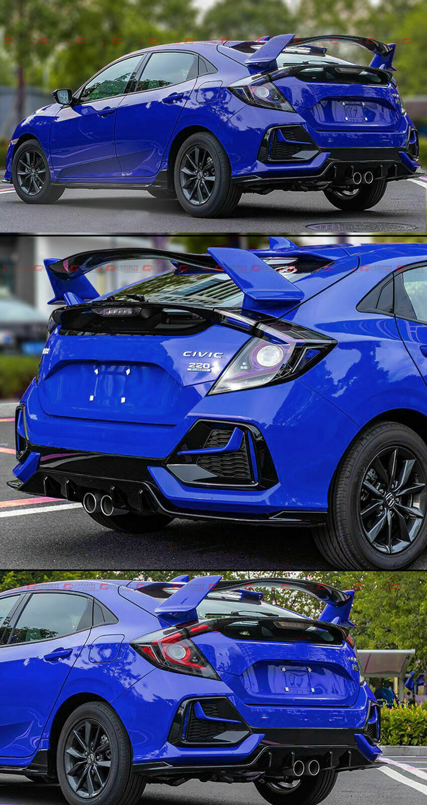 For 2017-2021 for Civic Fk4 Fk7 5dr Hatchback Blue+black Type-r Style Spoiler Wing