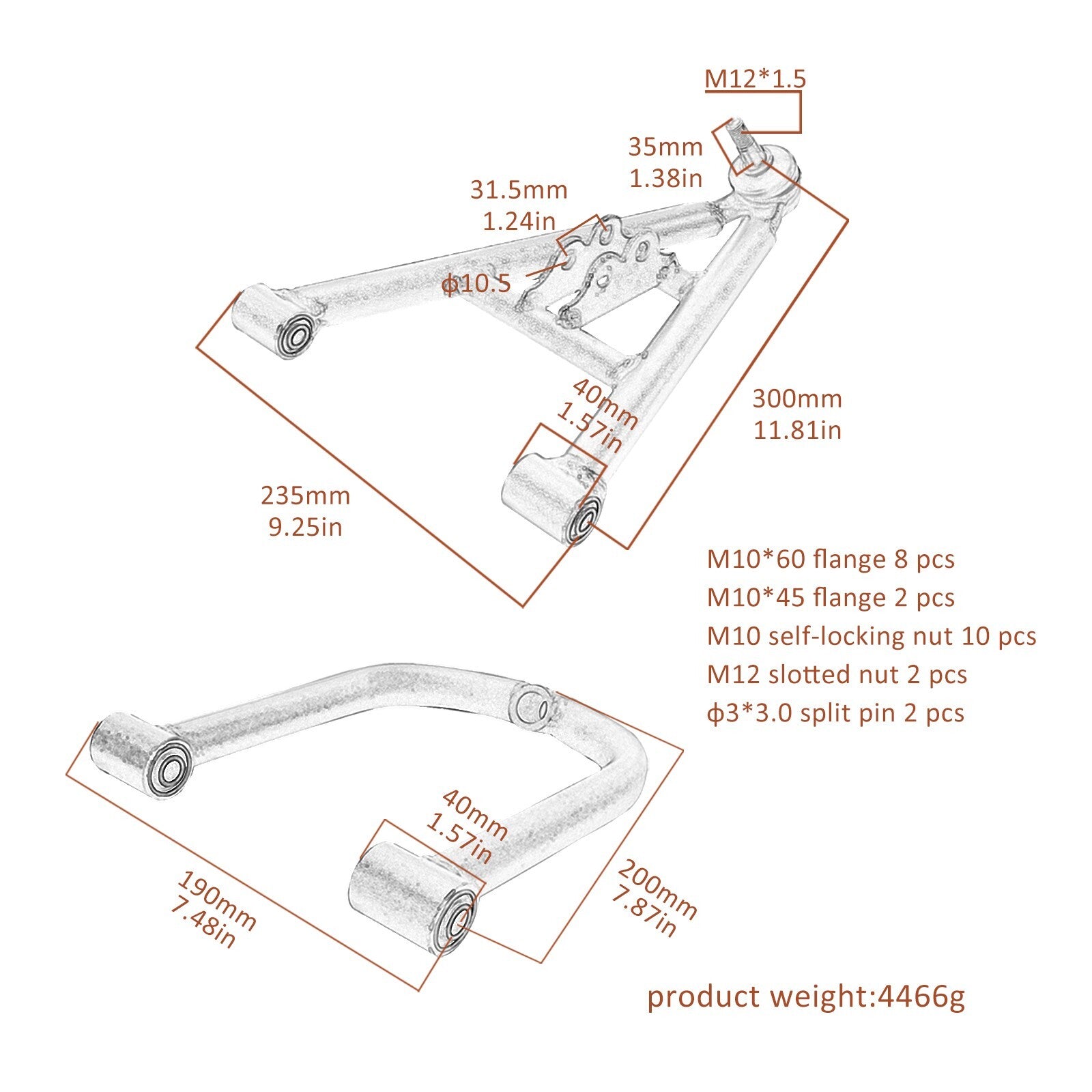 Go-kart front suspension control arm kit, steering wheel, wheels, all-terrain vehicle, off-road vehicle, 110cc, 125cc