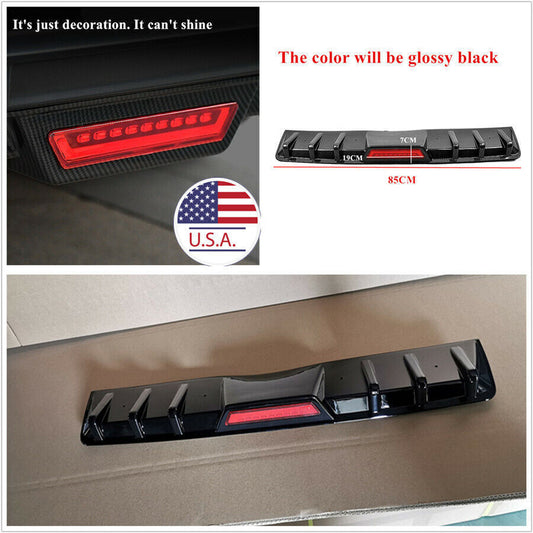 Universal Rear Bumper Diffuser Lip Spoiler Glossy Black w/ Decoration Red Light