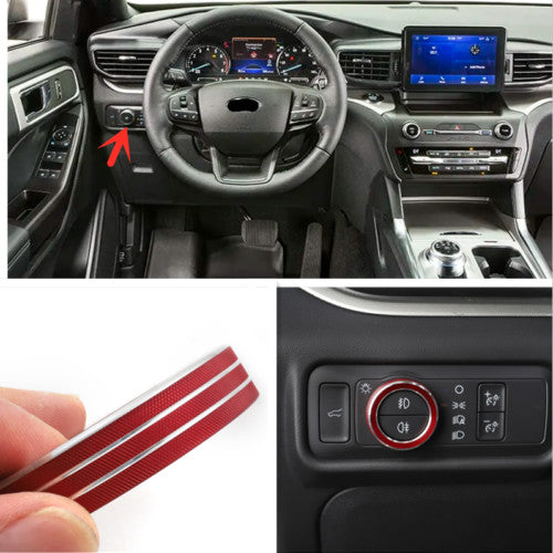 Red Aluminum Headlight Switch Knob Cover Trim for Ford Explorer 2020-2022