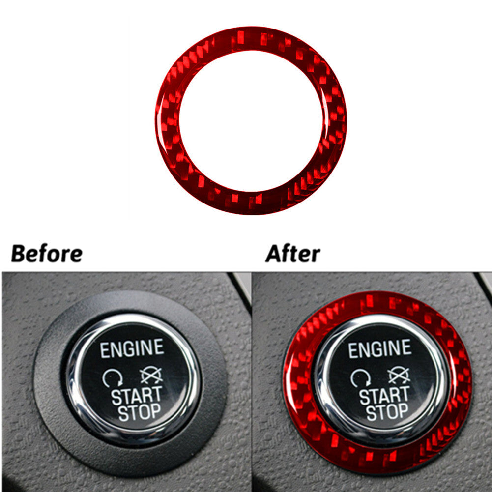 Red Carbon Fiber Interior Ignition Ring Cover Trim for Ford Fiesta 2011-2015