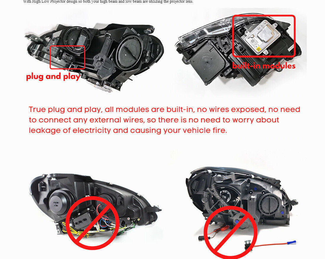 for Mercedes W204 2011-2014 Upgrade LED DRL Headlights C63 Style Headlamp Pair