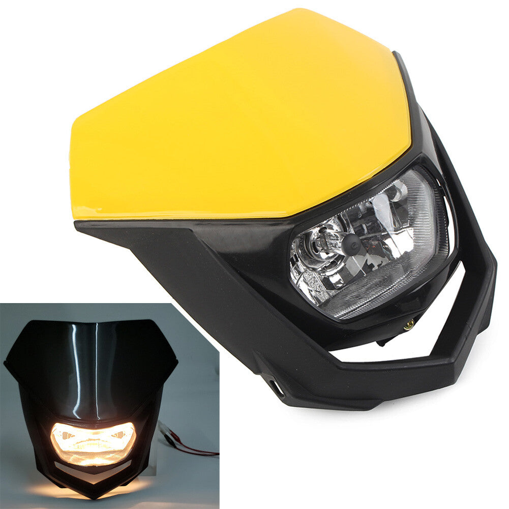 Universal Headlight Head Lamp Fairing Yellow For Supermoto Bike Dirt Bike Motor