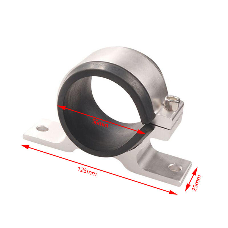 50mm Aluminum Inline Fuel Pump or Filter Mounting Bracket Mount Clamp Silver