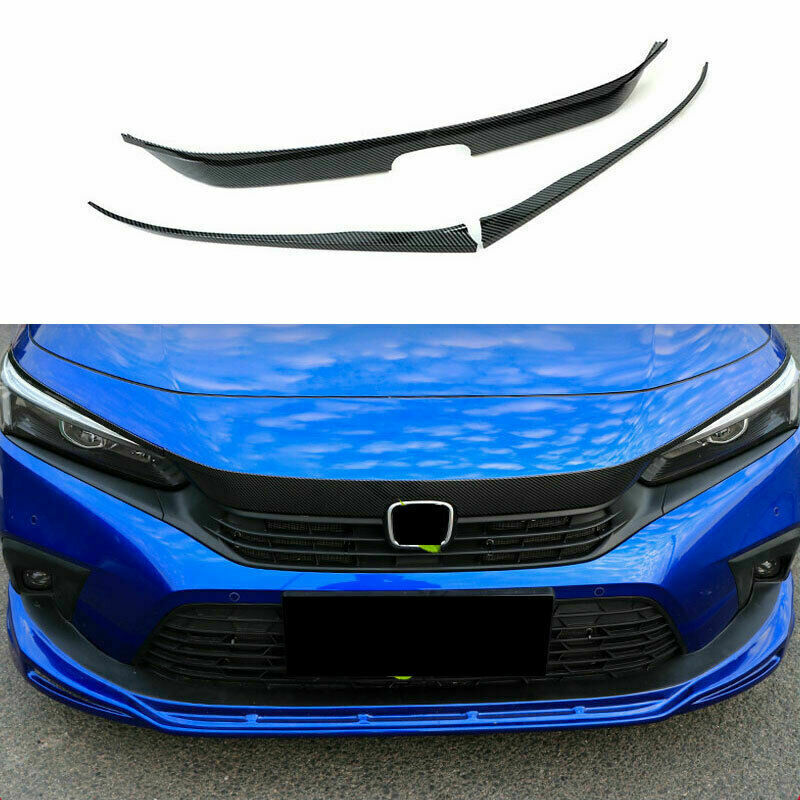 3X for Honda for Civic 11th 2022 2023 ABS Carbon Front Grille Grill Strip Cover Trim