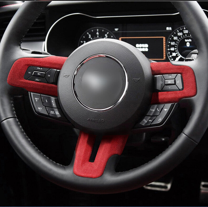 2015-22 for Ford for Mustang Red Alcantara Steering Wheel Button Trim Cover Sticker