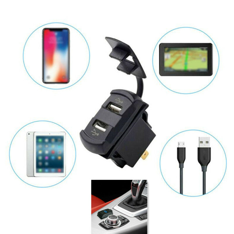 Blue LED DC12V Dual USB Ports Car Charger Socket Voltmeter 4.2A Power Adapter