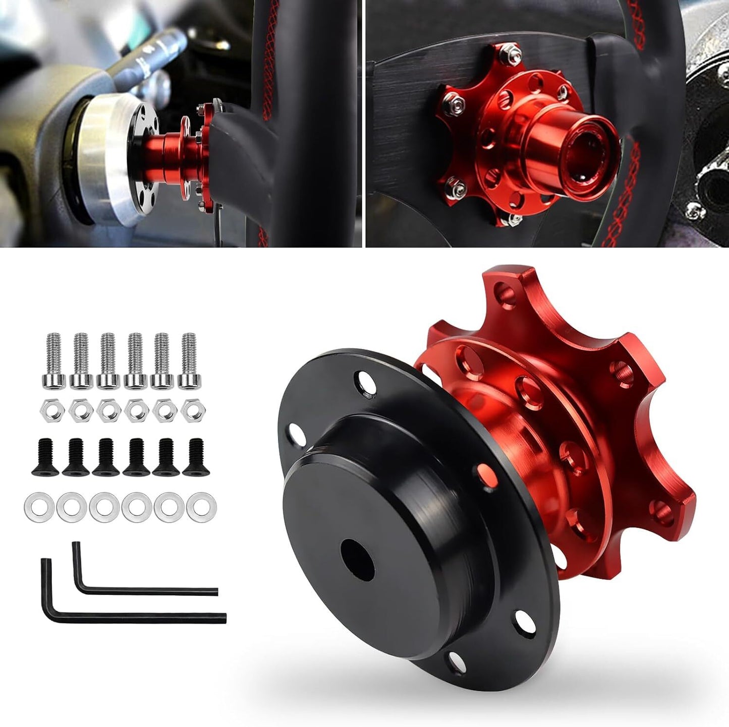 Red Universal Steering Wheel Quick Release Hub Adapter 6 Hole Snap Off Boss Kit