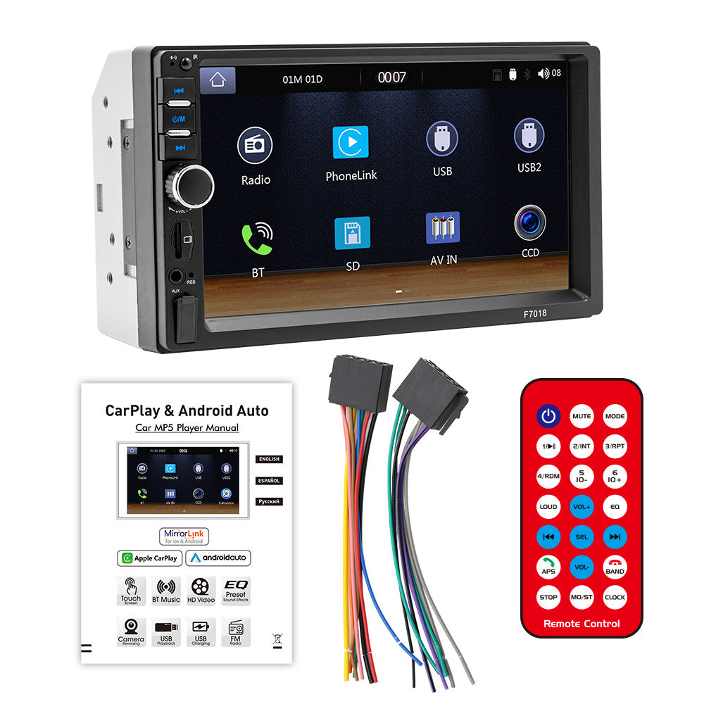 7in Car Radio For Apple Carplay Andriod Auto MP5 Stereo Touch Screen Double Din
