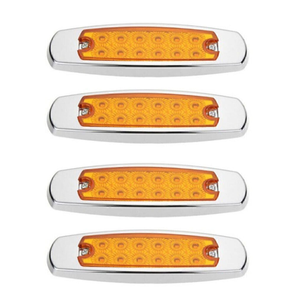 4X Amber 12 LED Sealed Side Marker Clearance Light Fish Shape Truck Trailer 12V