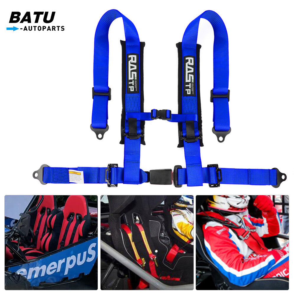 2inch 4-Point Harness Quick Release Safety for Seat Belt+1Pair Shoulder Pads Blue
