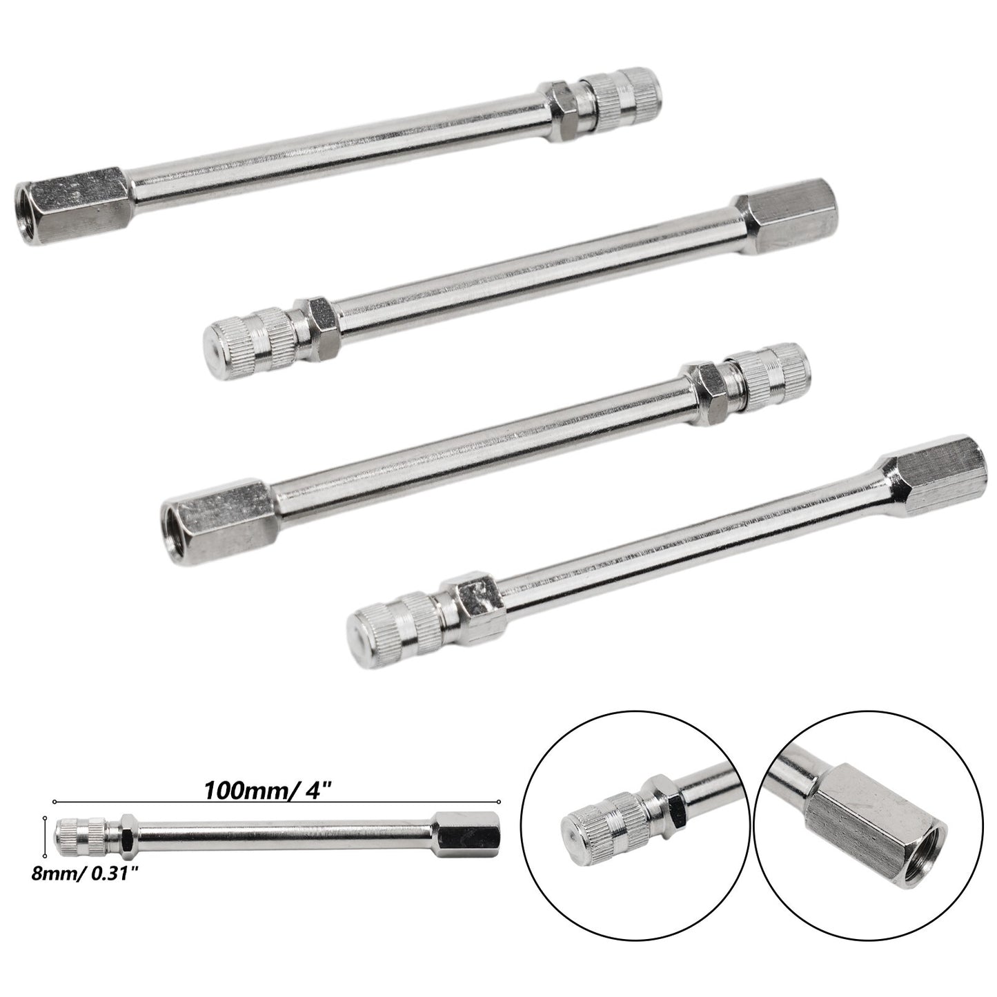 Portable 100mm Tire Valve Extension For Quick And Safe Tire Inflation Pack Of 4