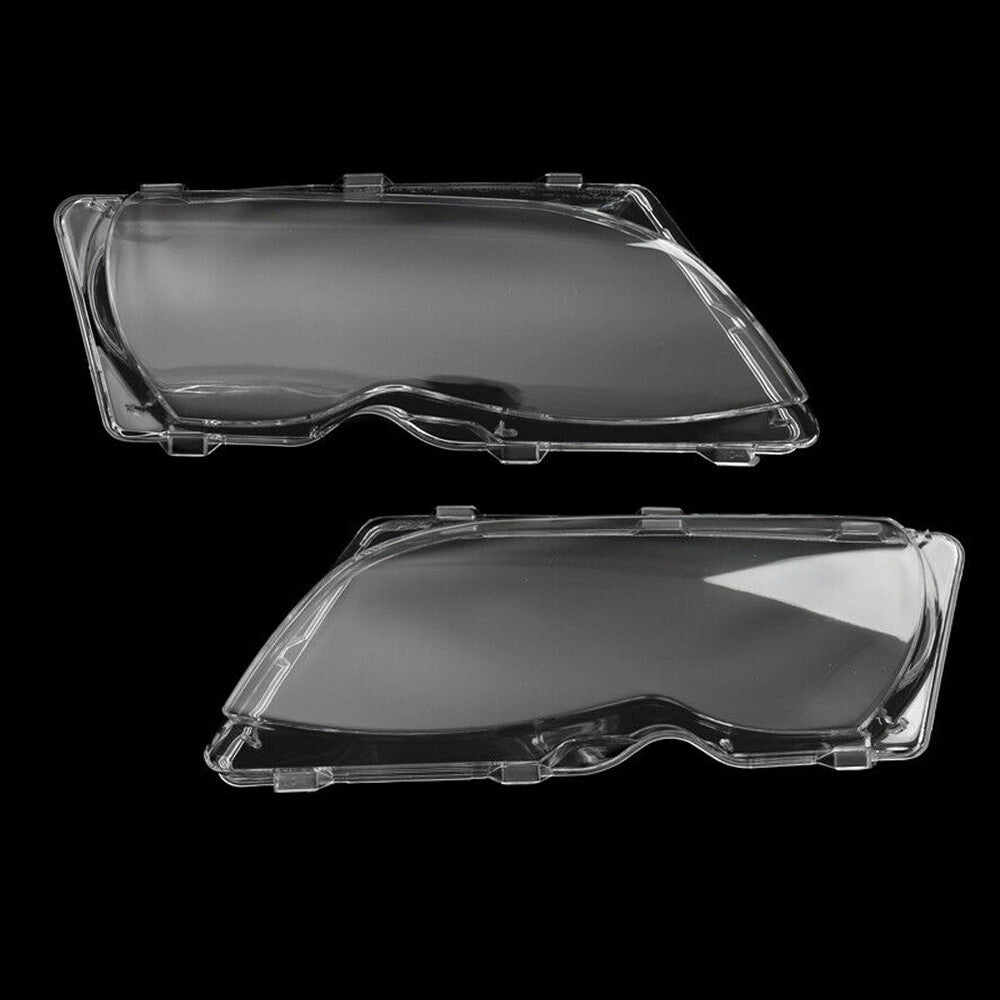 2-piece headlight cover cap lens for 01-05 for BMW 3 Series E46 4D headlights - transparent