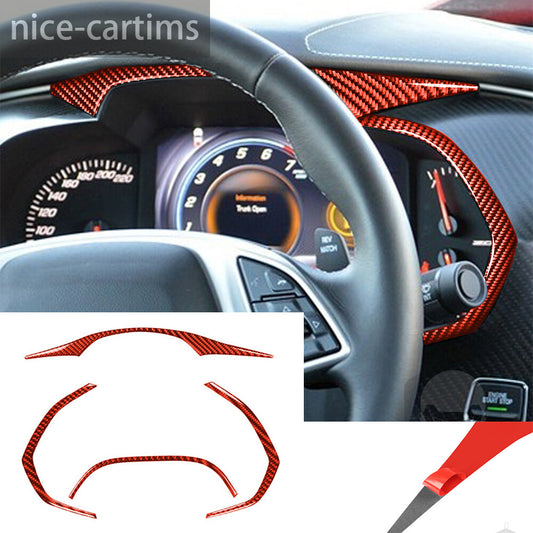 Red Carbon Fiber Dashboard Panel Decorative Trim for Chevrolet for Corvette C7 14-19