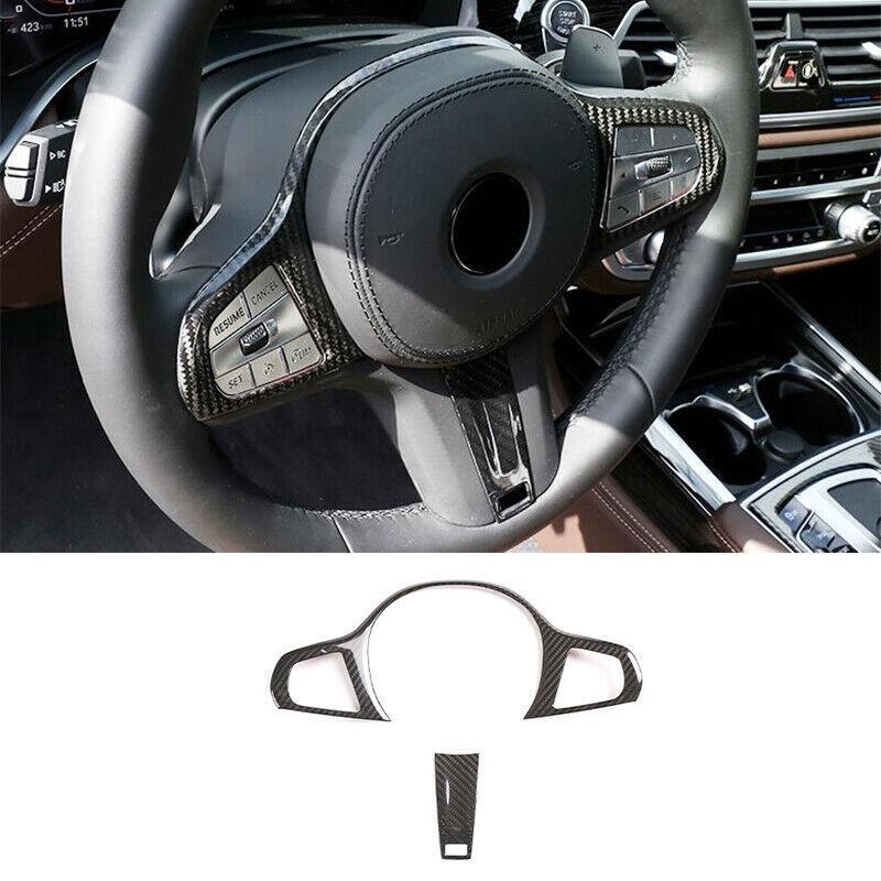 For BWM X7 G07 19-2022 Dry Carbon Fiber Interior Steering Wheel Cover Trim 2pcs