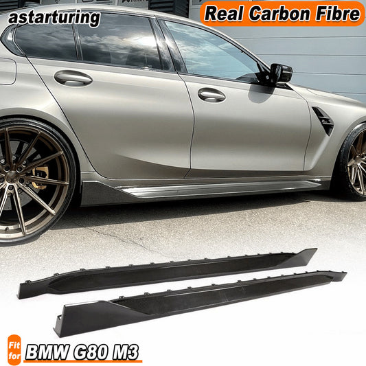 Fit for BMW G80 M3 2020-2023 Sedan Real Carbon Side Skirt Extension Lip Spoiler