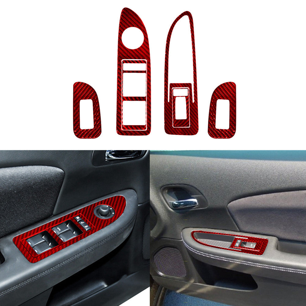 6Pcs Red Carbon Fiber Door Control Panel Cover Trim for Chrysler 200 2011-2014