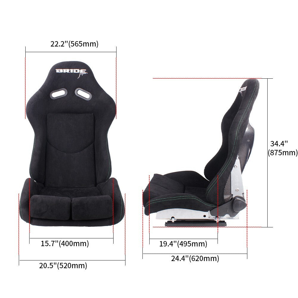 2PCS BRIDE Racing Seats Low Max+Fiberglass Shell+Adjustable Backrest w/ Slider