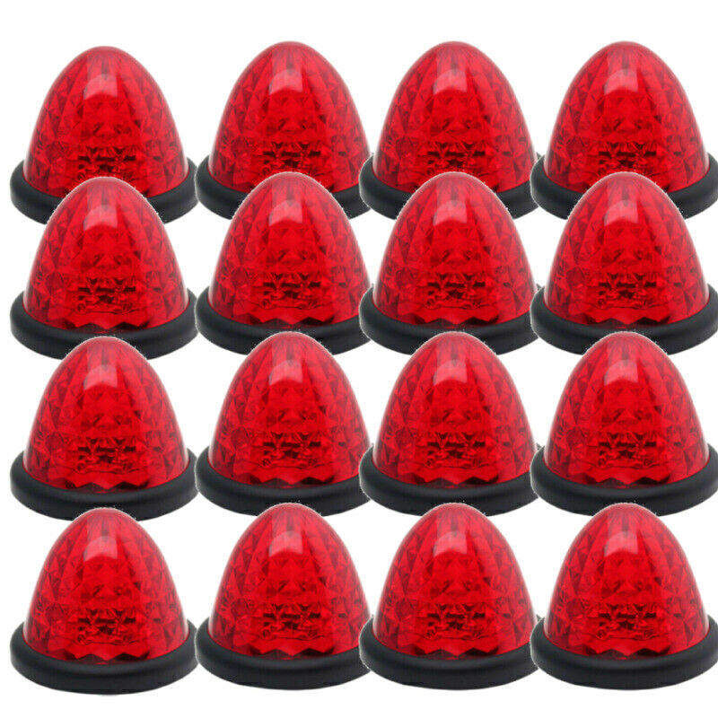 12 Red Round LED Side Marker Beehive Cone Lights for Peterbilt Truck Trailer 24V