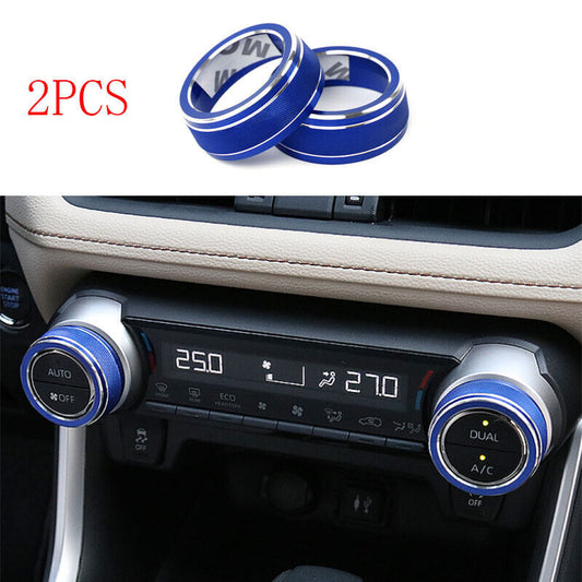 2P Blue Aluminum Central Console AC Switch Button Trim for Toyota RAV4 2019-2023