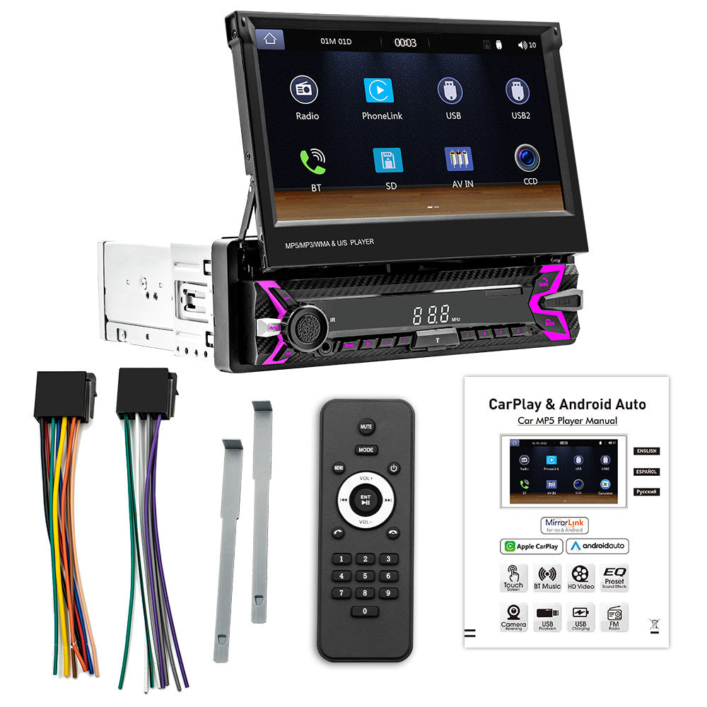 Single 1Din 7in Touch Screen Stereo Bluetooth Radio Car For Apple Carplay Player