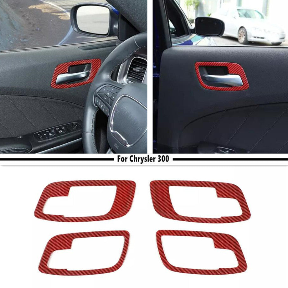 Suitable for 11-23 for Chrysler 300/ for Dodge Charger Red Carbon Inner Door Handle Bowl Trim 4 Pieces