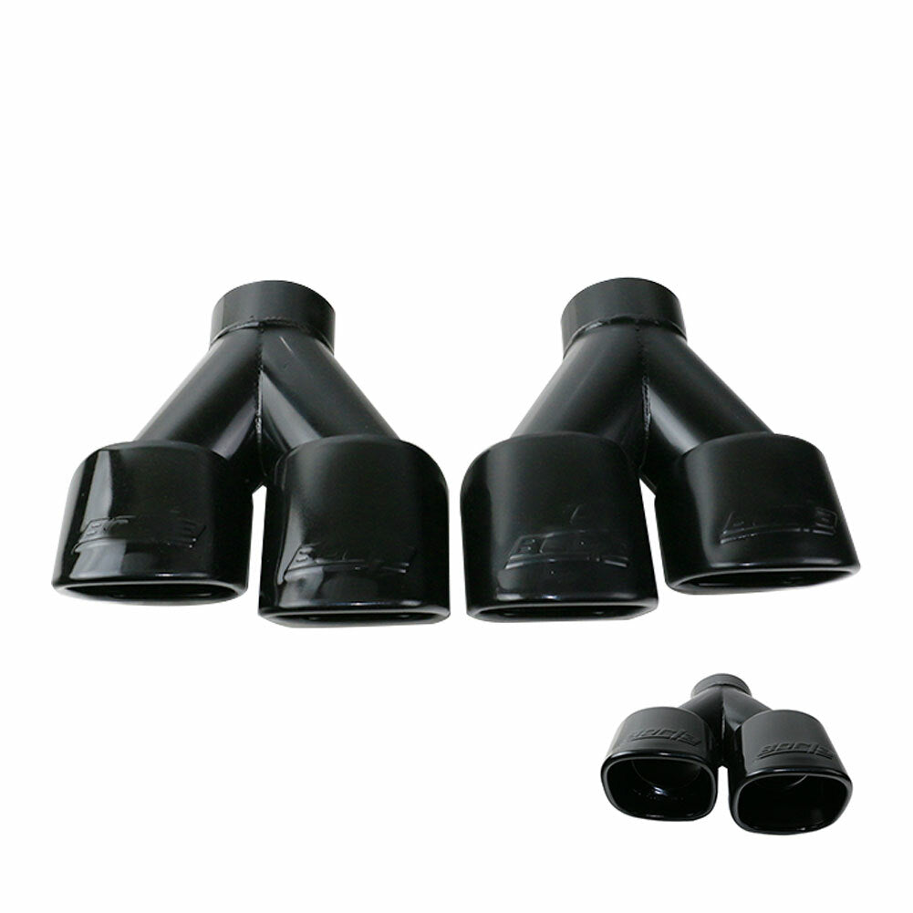 2PCS 67mm Black Weld-on Dual Exhaust Pipe Muffler Tips Square Tip 2 Outlets