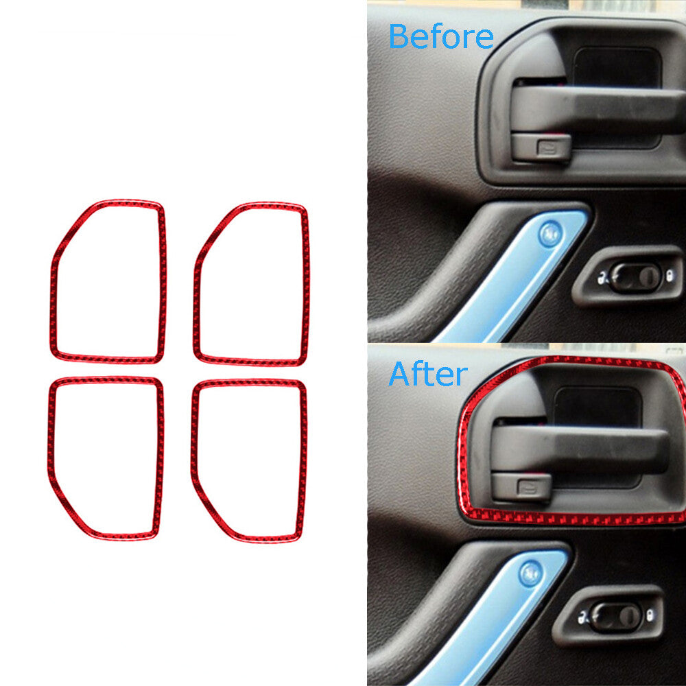 Red Carbon Fiber Interior Door Pull Cover Trim for Jeep for Wrangler JK 2011-2017