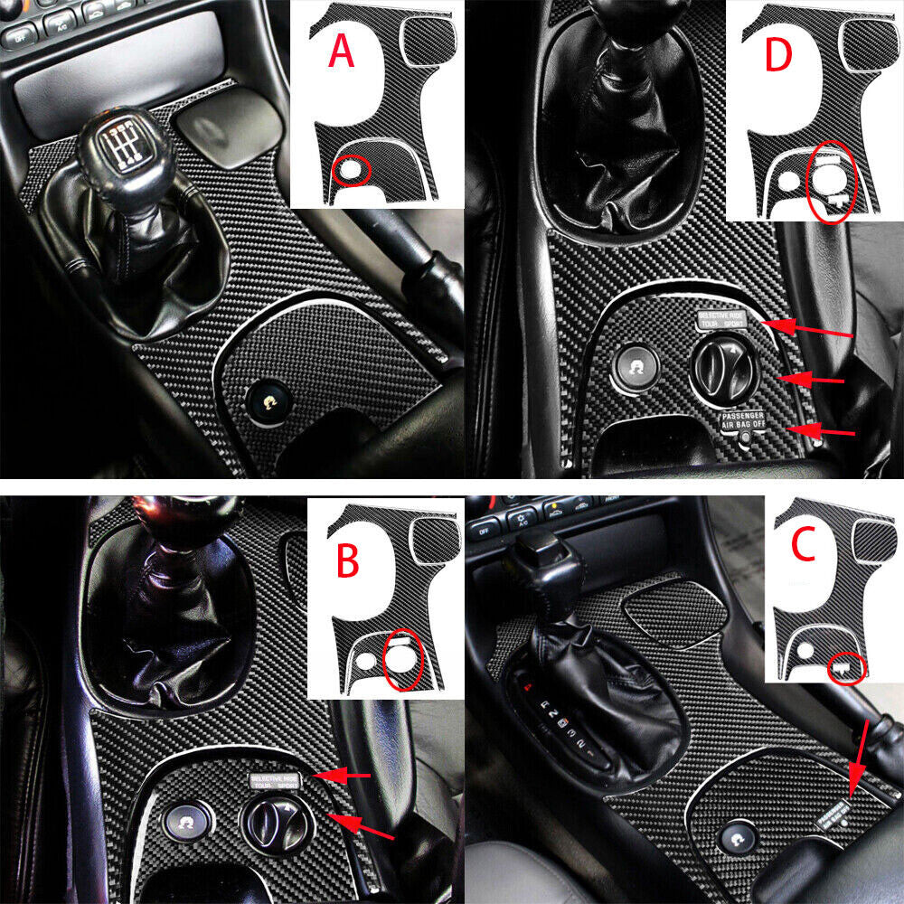 3¡ÁCarbon Fiber Console Gear Shift Panel Trim for Chevrolet for Corvette C5 1998-2004