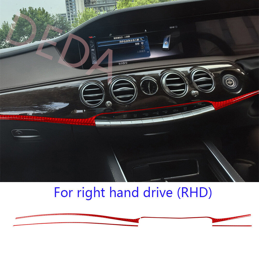 for Benz S Class W222 13-20 RHD Dashboard Central Control Strips Trim Red Carbon