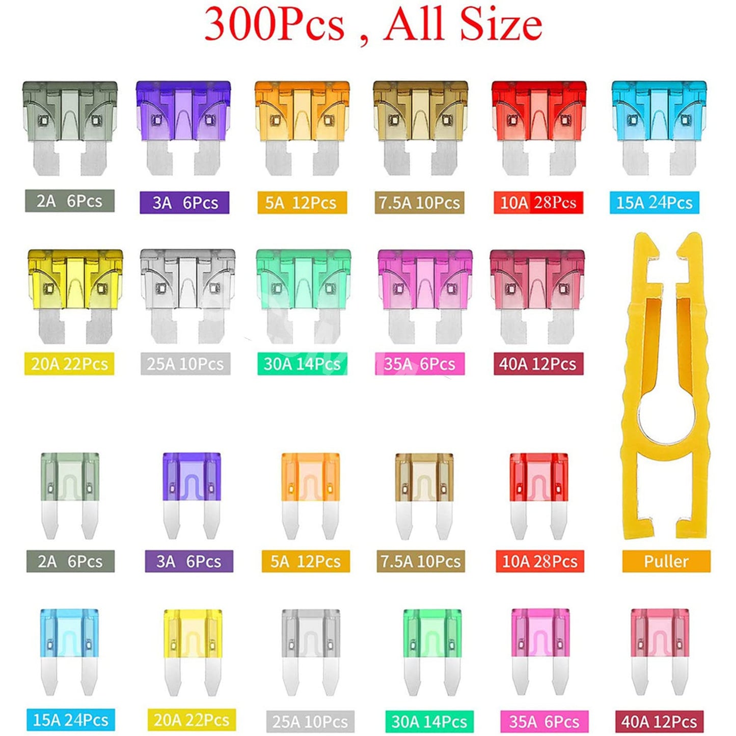 Medium Small Car Fuse Assortment Assorted Kit Blade Auto 300Pcs Truck Motorcycle