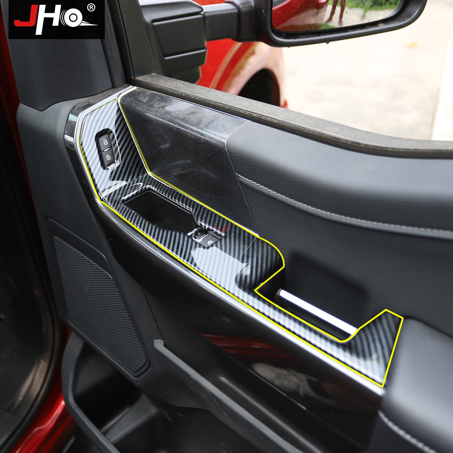 Carbon Fiber Front Door Window Switch Panel Cover Trim Black for Ford F150 2021
