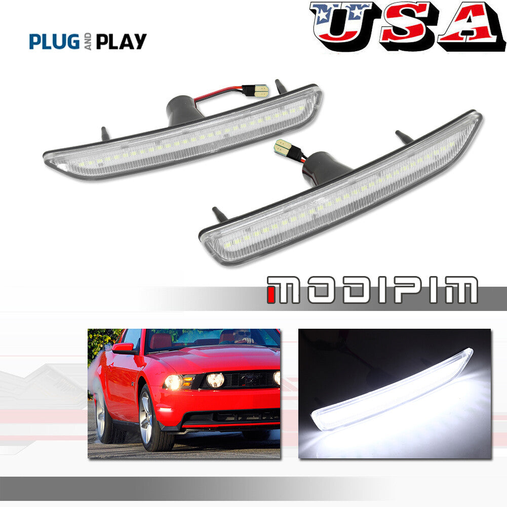 2-Pack Transparent Lens White Front Marker LED Lights for 2010-14 for Ford for Mustang