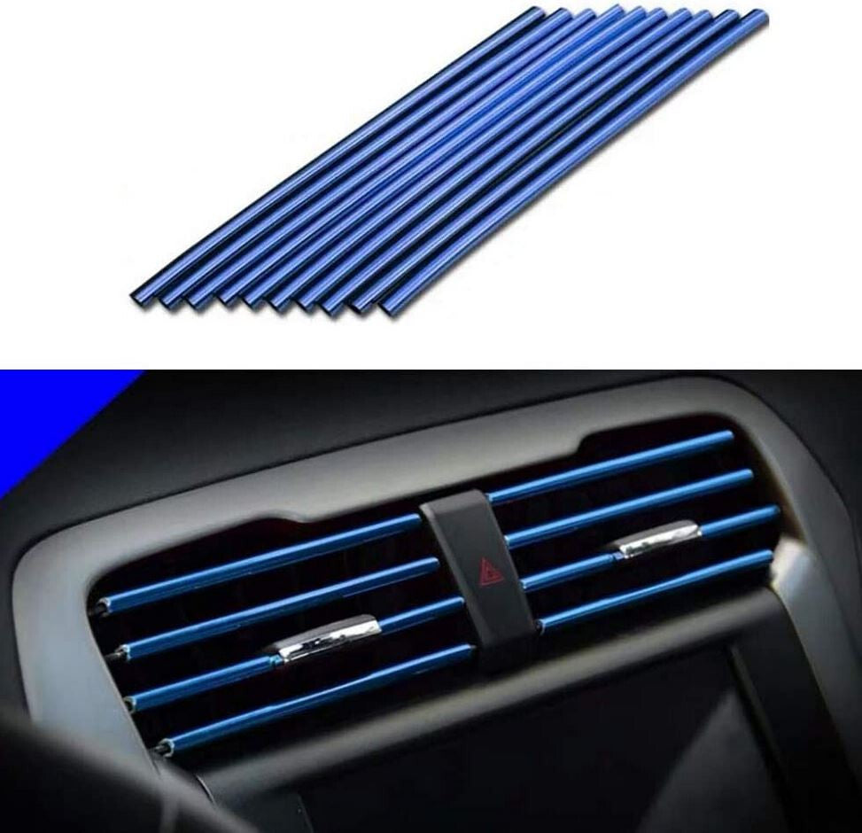 10-Piece Car Air Conditioner Socket Decorative Molded Trim Strip in Blue for BMW