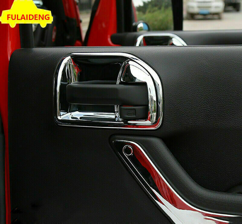 for Jeep for Wrangler JK 2007-2017 Chrome Interior Door Handle Bowl Frame Trim 4Pcs